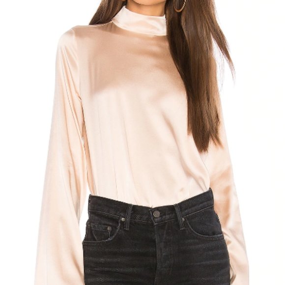 NWT--Nordstrom Rack Kendall & Kylie Stretch  Silk  Mock Neck L/S Blouse - Picture 1 of 12